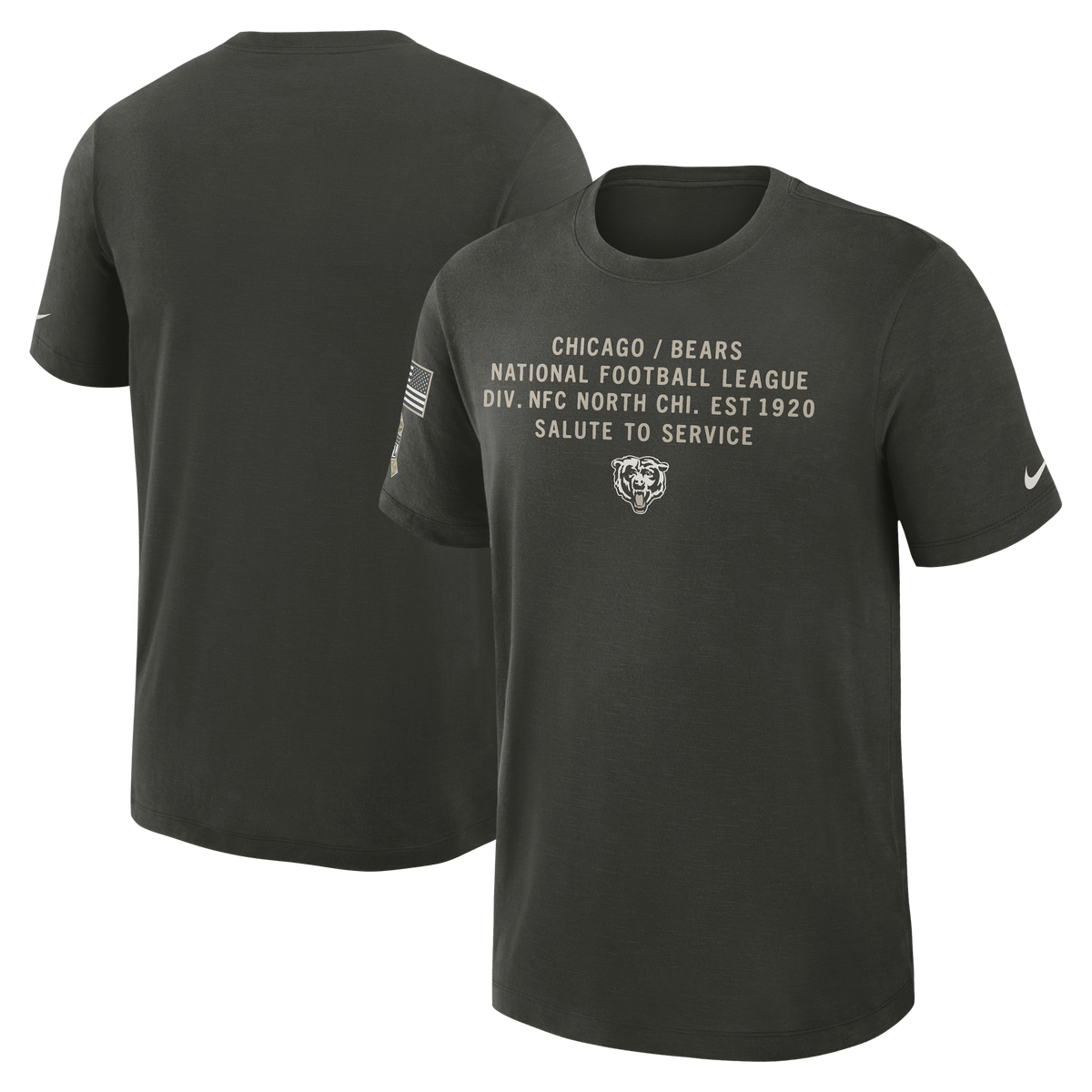 Nike Chicago Bears 2025 Salute To Service Sequoia Green T-Shirt for Men product image 1, provided for visual reference and