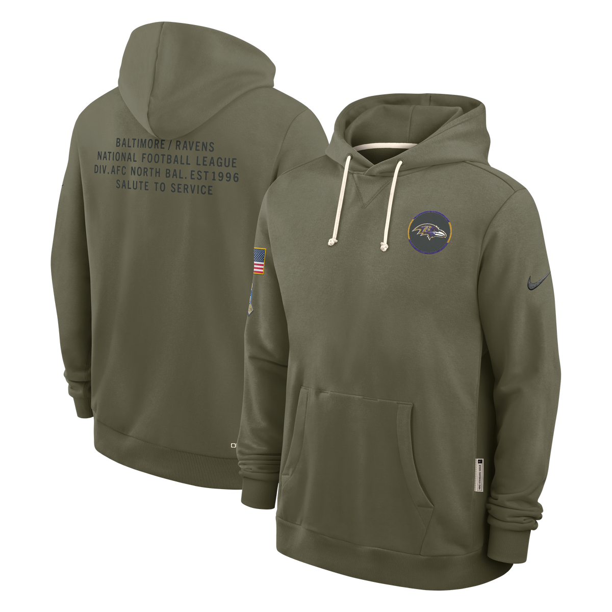 Baltimore Ravens Nike Olive Green 2025 Salute To Service Club Pullover Hoodie for Men product image 1, provided for visual