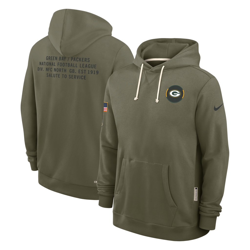Green Bay Packers Nike Olive Green 2025 Salute To Service Club Pullover Hoodie for Men product image 1, provided for visual