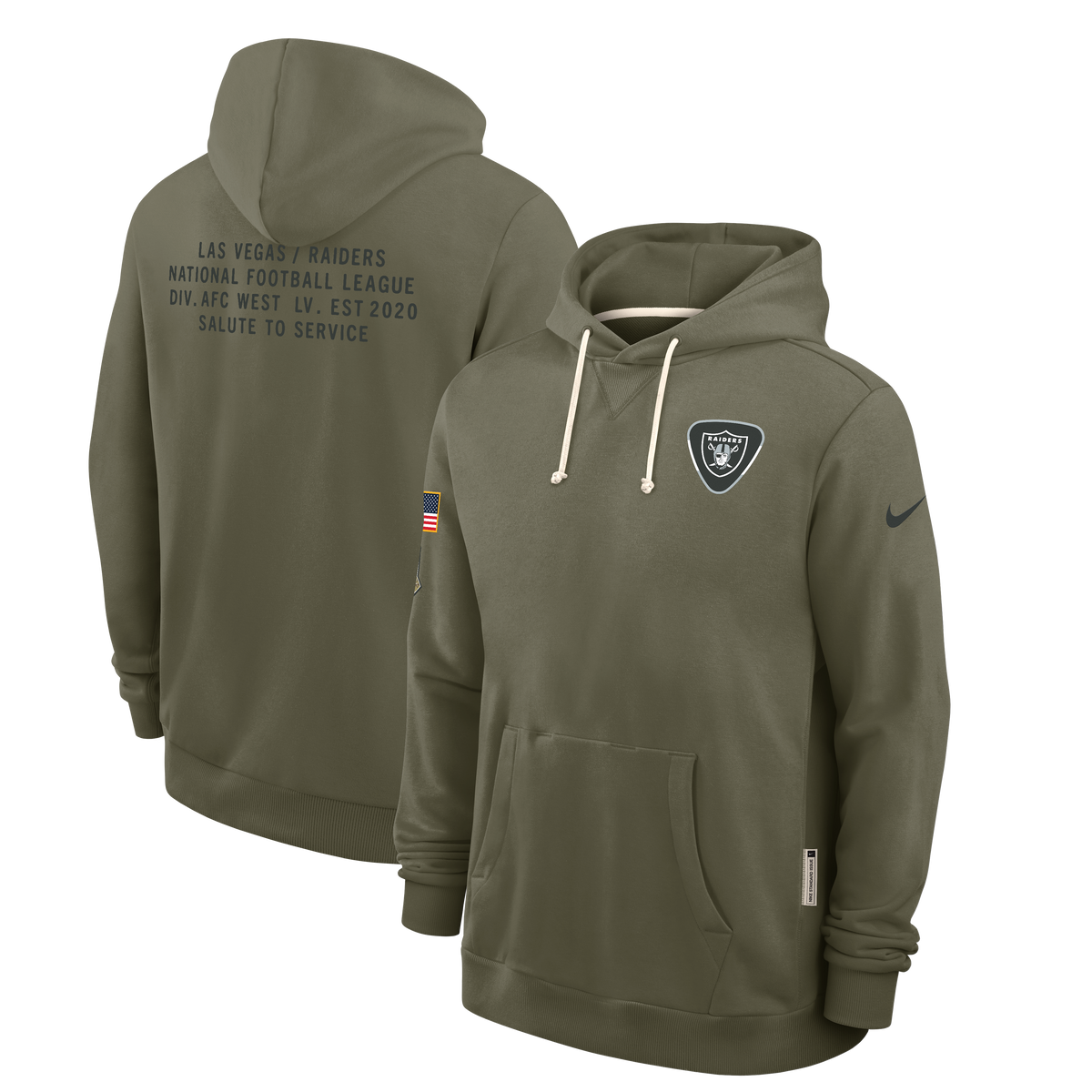 Las Vegas Raiders Nike Olive Green 2025 Salute To Service Club Pullover Hoodie for Men product image 1, provided for visual