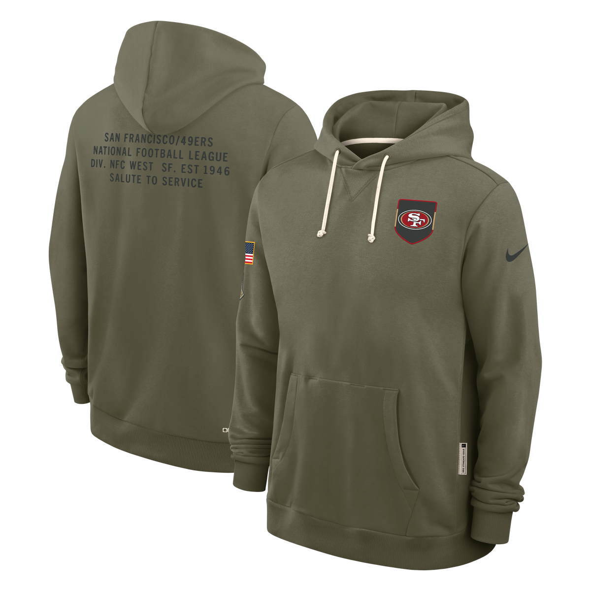San Francisco 49ers Nike Olive Green 2025 Salute To Service Club Pullover Hoodie for Men product image 1, provided for