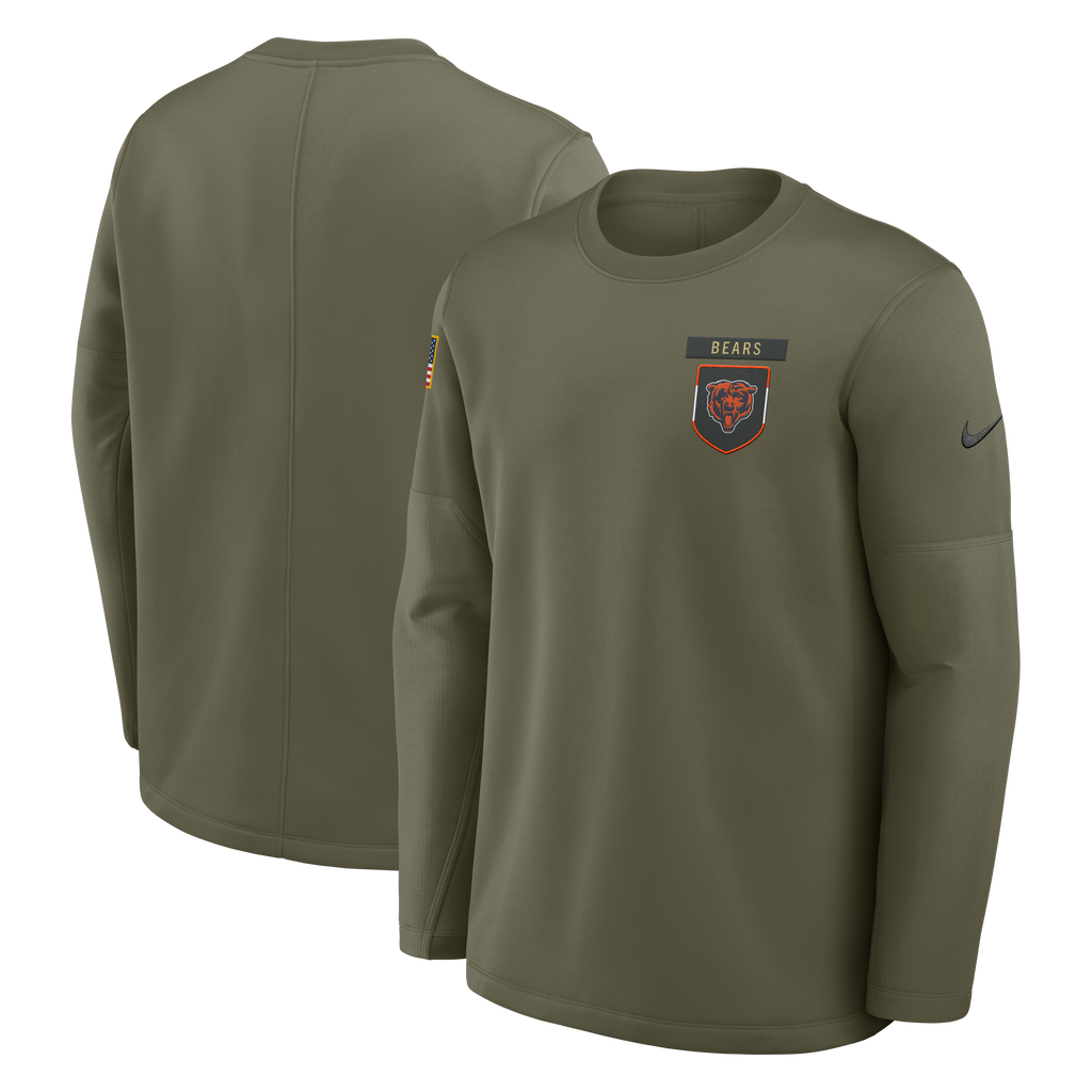 Chicago Bears Olive Green 2025 Salute To Service Nike Pullover Therma Fit Crew Sweatshirt for Men product image 1, provided