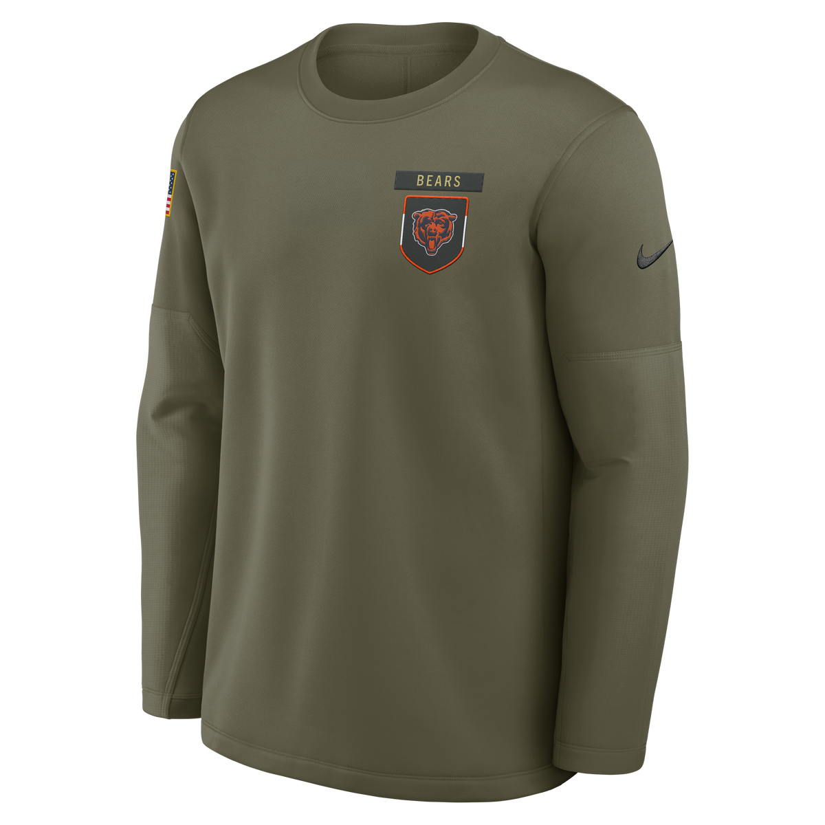 Chicago Bears Olive Green 2025 Salute To Service Nike Pullover Therma Fit Crew Sweatshirt for Men product image 2, provided