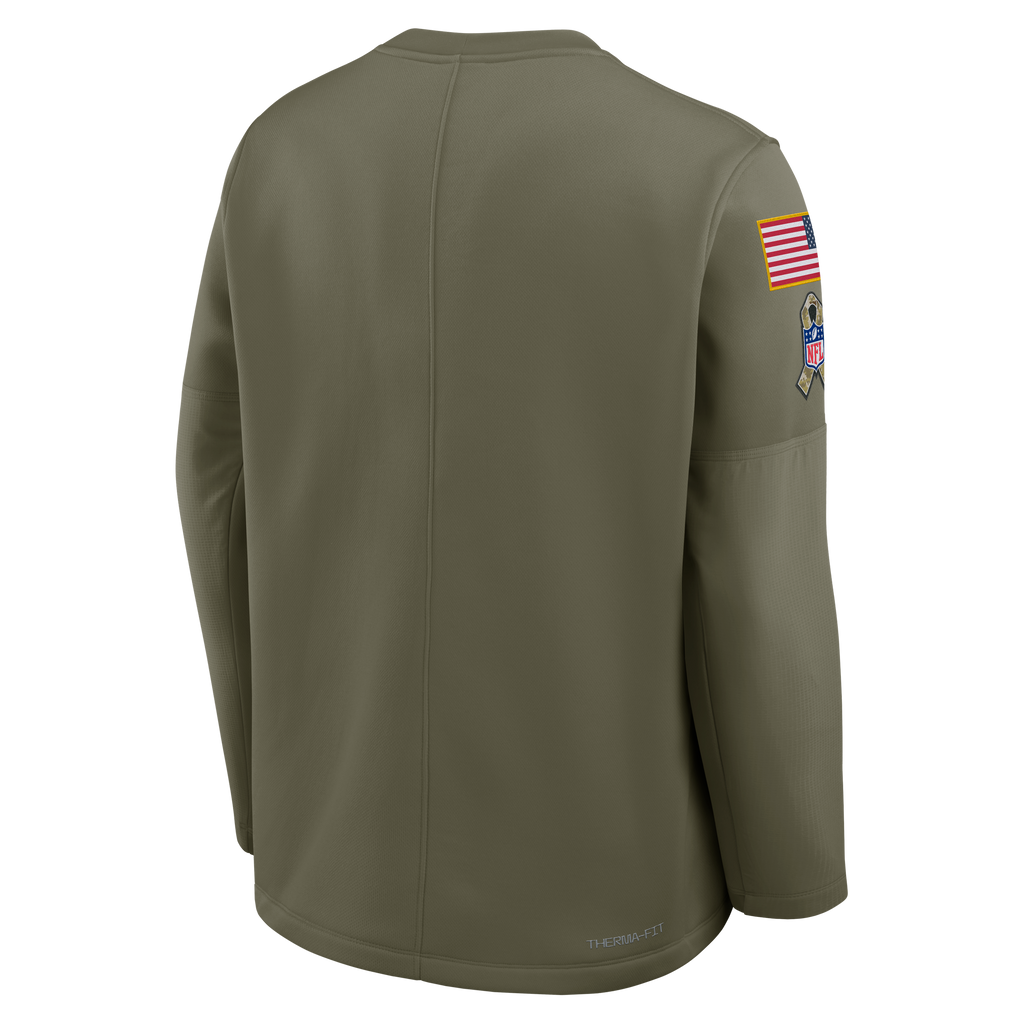Chicago Bears Olive Green 2025 Salute To Service Nike Pullover Therma Fit Crew Sweatshirt for Men product image 3, provided
