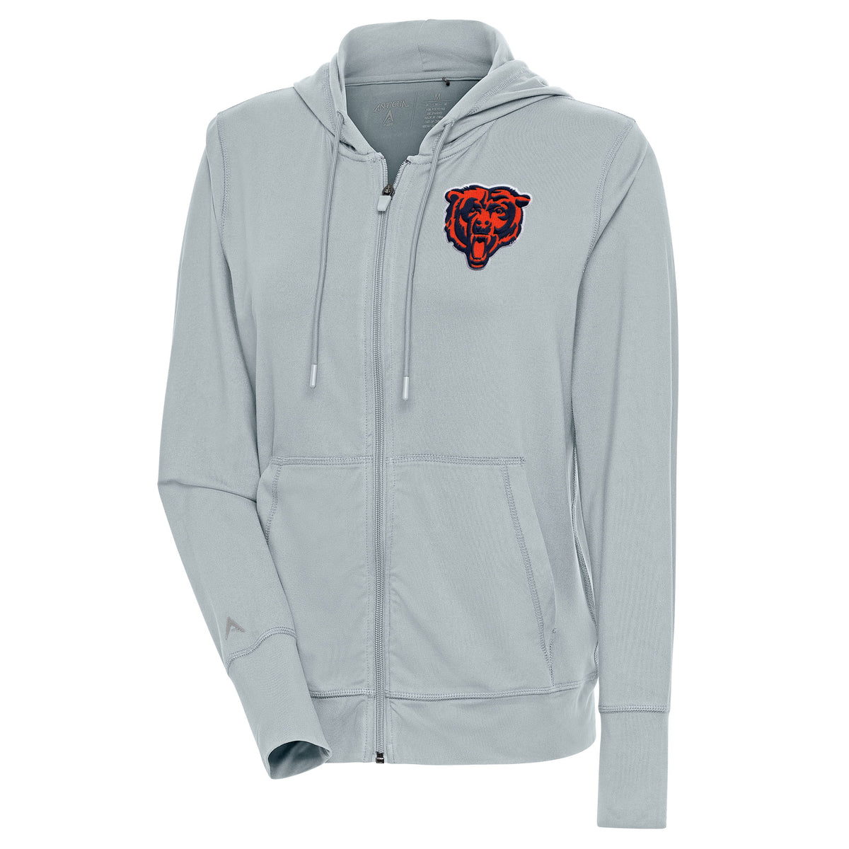 Chicago Bears Antigua Sky Gray Full Zip Performance Hoodie for Women product image 1, provided for visual reference and