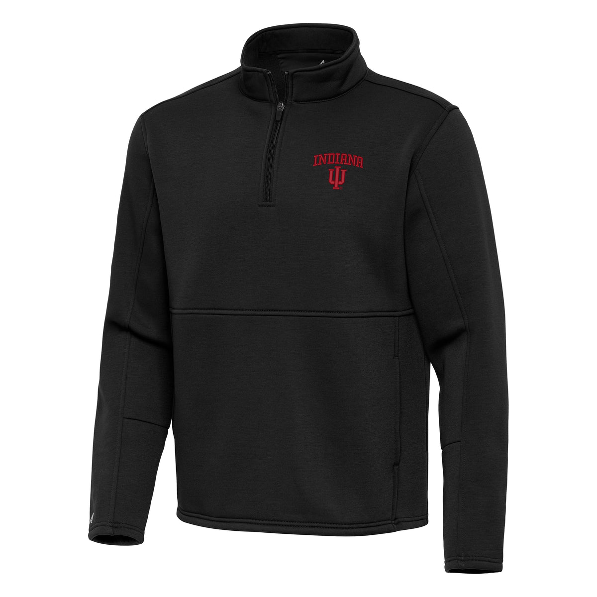 Indiana Hoosiers Antigua Twist 1/4 Zip Black Fleece Pullover Top for Men product image 1, provided for visual reference and