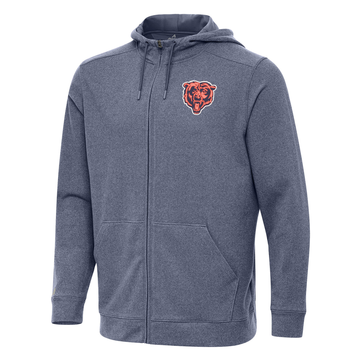 Mens Chicago Bears Antigua Effortless Full-Zip Hoodie - Heather Navy product image 1, provided for visual reference and