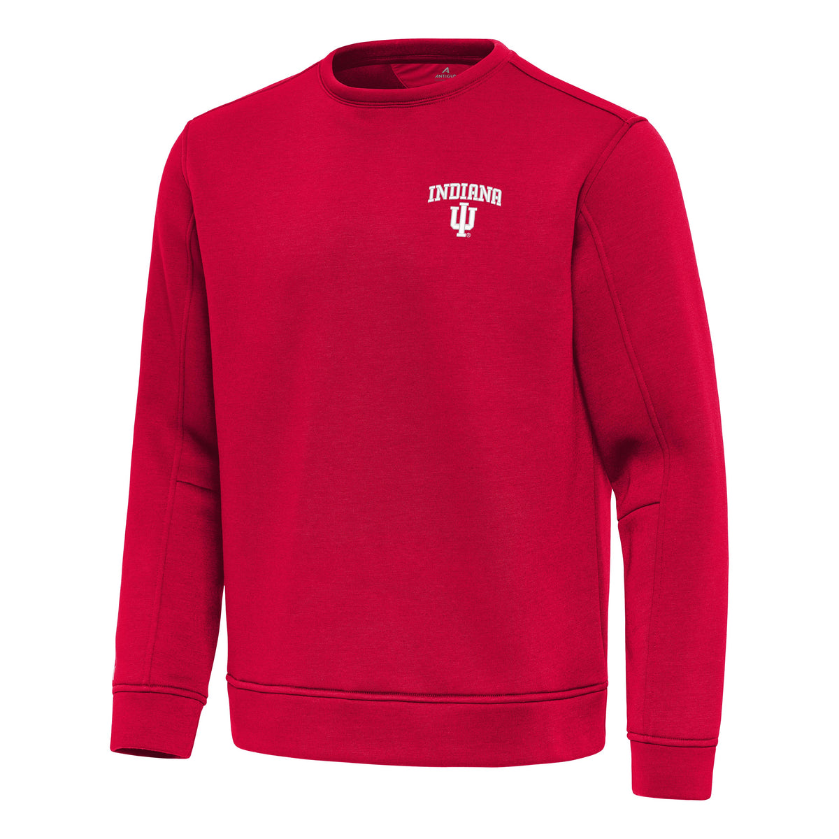 Indiana Hoosiers Antigua Relevant Red Crewneck Fleece Pullover Top for Men product image 1, provided for visual reference