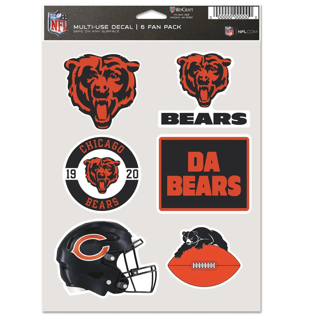 Chicago Bears Multi-Use Decal 6-Pack product image 1, provided for visual reference and product detail review