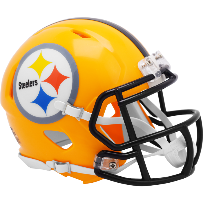 Pittsburgh Steelers Gold Throwback Speed Mini Helmet product image 1, provided for visual reference and product detail review