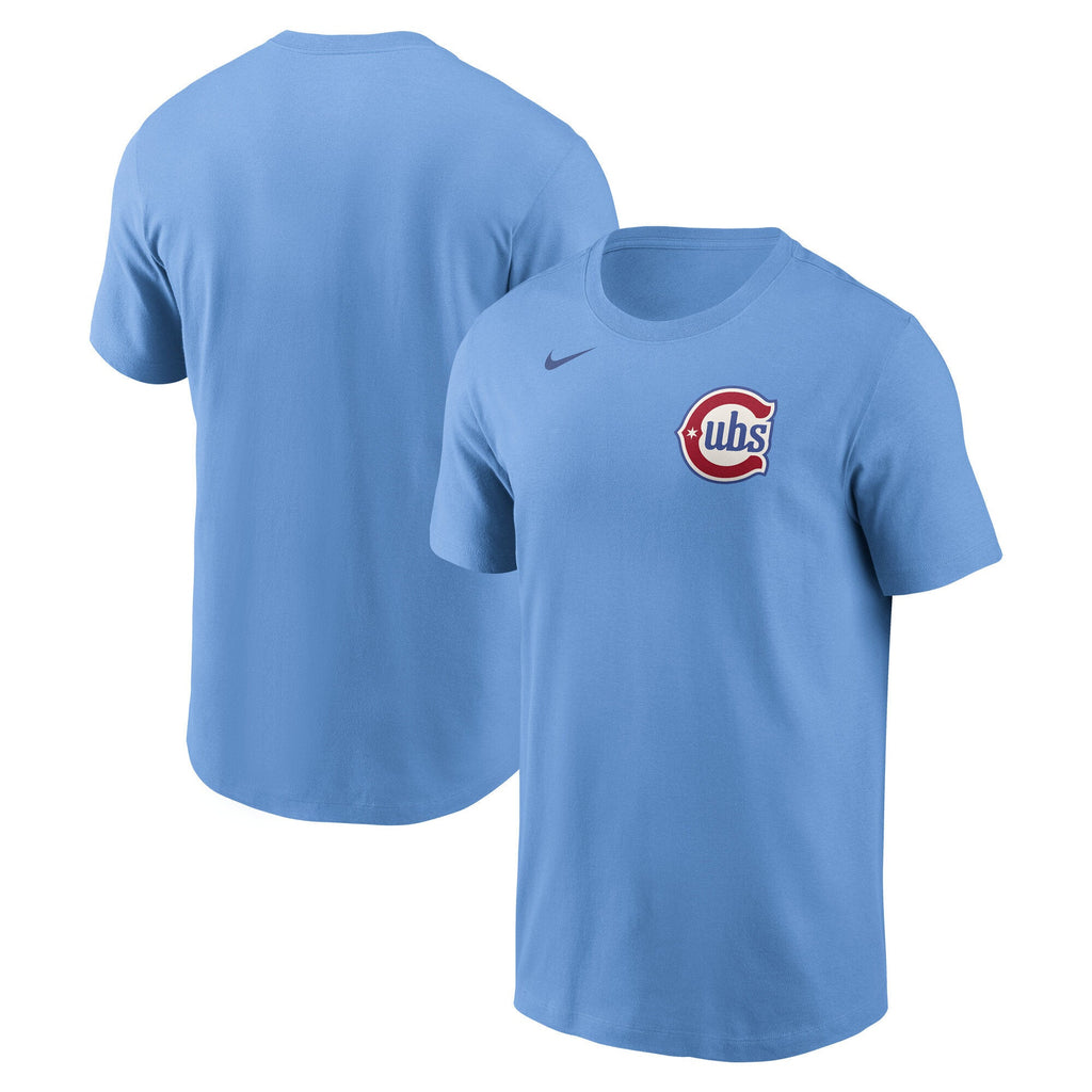 Mens Chicago Cubs Nike Valor Blue 2nd Alternate Wordmark T-Shirt product image 1, provided for visual reference and product