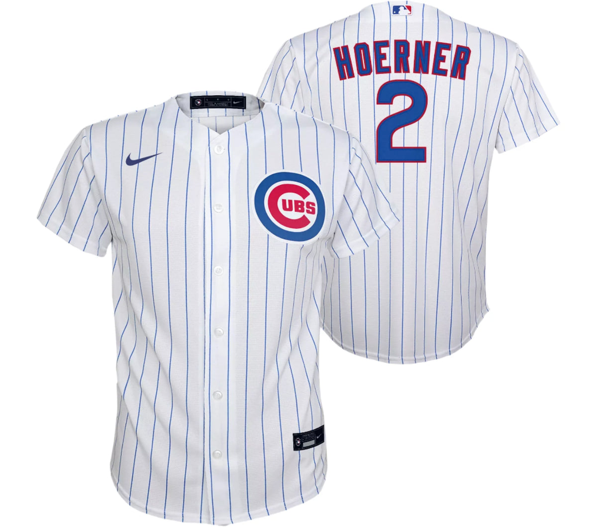Youth Nike Nico Hoerner Chicago Cubs White Home Game Replica Jersey product image 1, provided for visual reference and