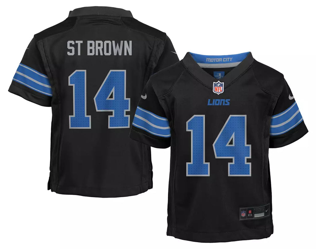 Kids Amon-Ra St. Brown Detroit Lions Black Child Nike Replica Jersey product image 1, provided for visual reference and