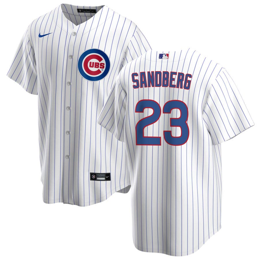 Ryne Sandberg Chicago Cubs NIKE White Home Premium Twill Jersey for Men product image 1, provided for visual reference and