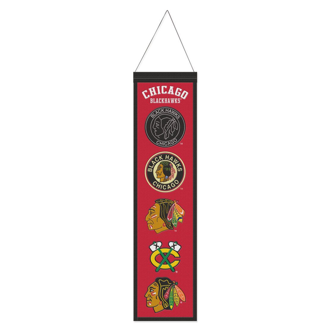 Chicago Blackhawks Evolution 8X32 Wool Banner product image 1, provided for visual reference and product detail review