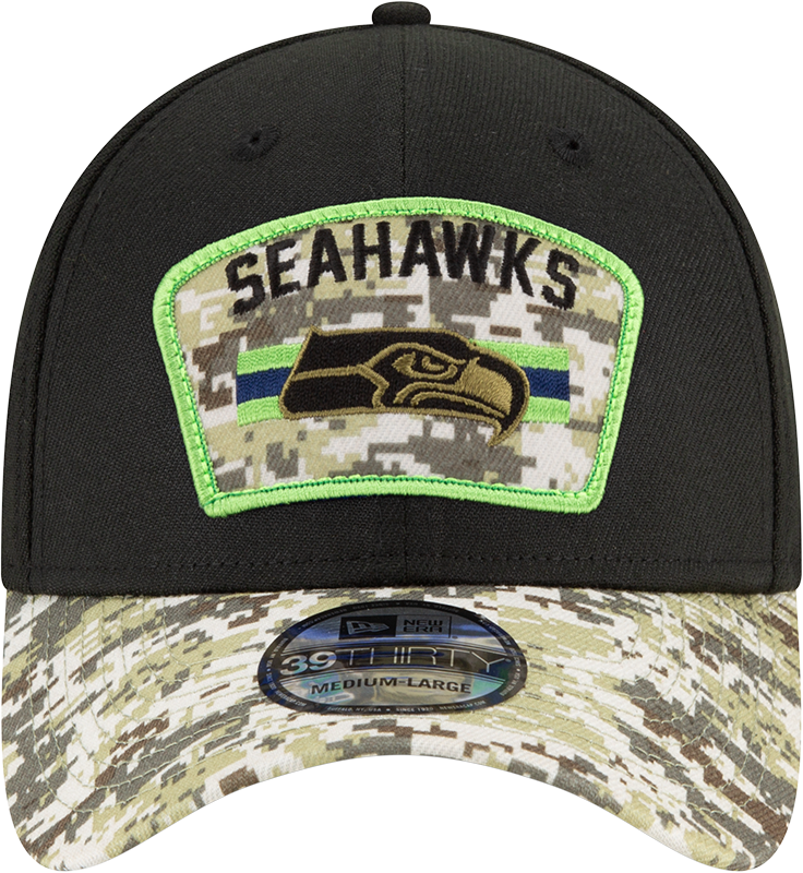 Seattle Seahawks New Era Black 2021 Salute to Service 39THIRTY Flex Hat for Men product image 2, provided for visual