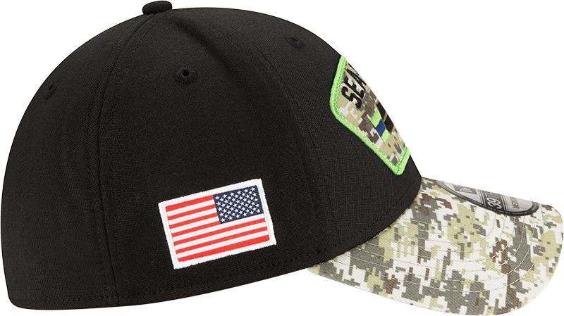 Seattle Seahawks New Era Black 2021 Salute to Service 39THIRTY Flex Hat for Men product image 4, provided for visual