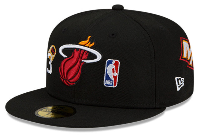 New Era Black Miami Heat 3x World Champions Count the Rings 59FIFTY Fitted Hat for Men product image 1, provided for visual