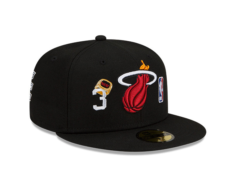 New Era Black Miami Heat 3x World Champions Count the Rings 59FIFTY Fitted Hat for Men product image 2, provided for visual