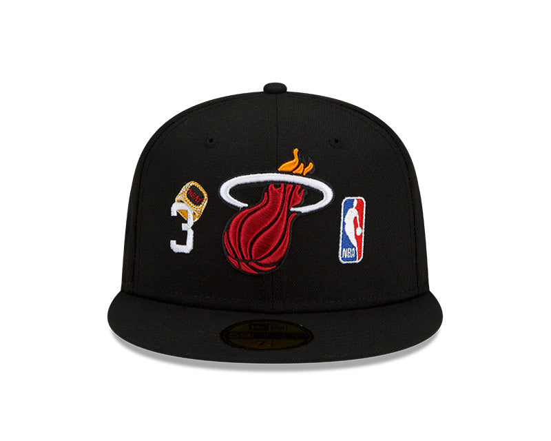 New Era Black Miami Heat 3x World Champions Count the Rings 59FIFTY Fitted Hat for Men product image 3, provided for visual