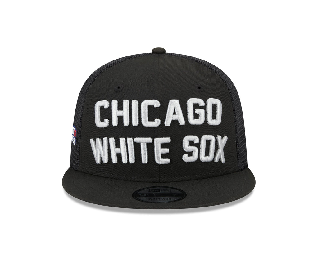 Chicago White Sox New Era Black Stacked 9FIFTY Mesh Trucker Snapback Hat product image 2, provided for visual reference and