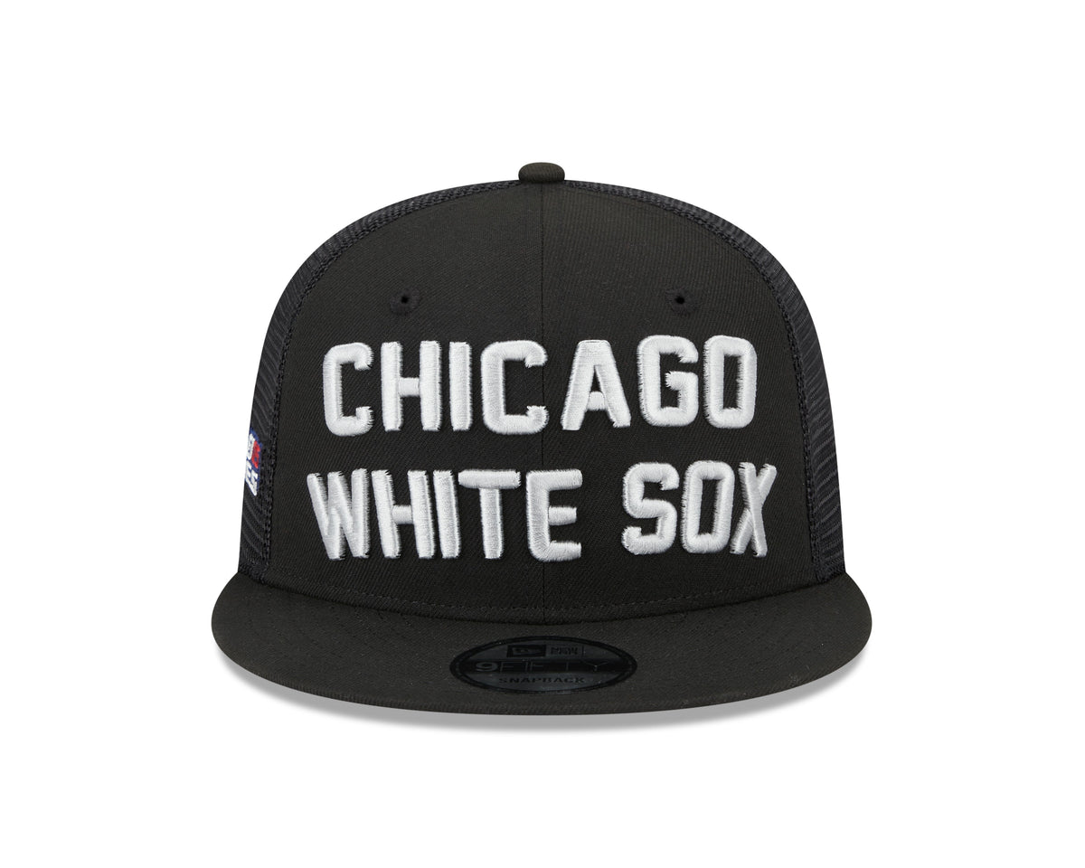 Chicago White Sox New Era Black Stacked 9FIFTY Mesh Trucker Snapback Hat product image 2, provided for visual reference and