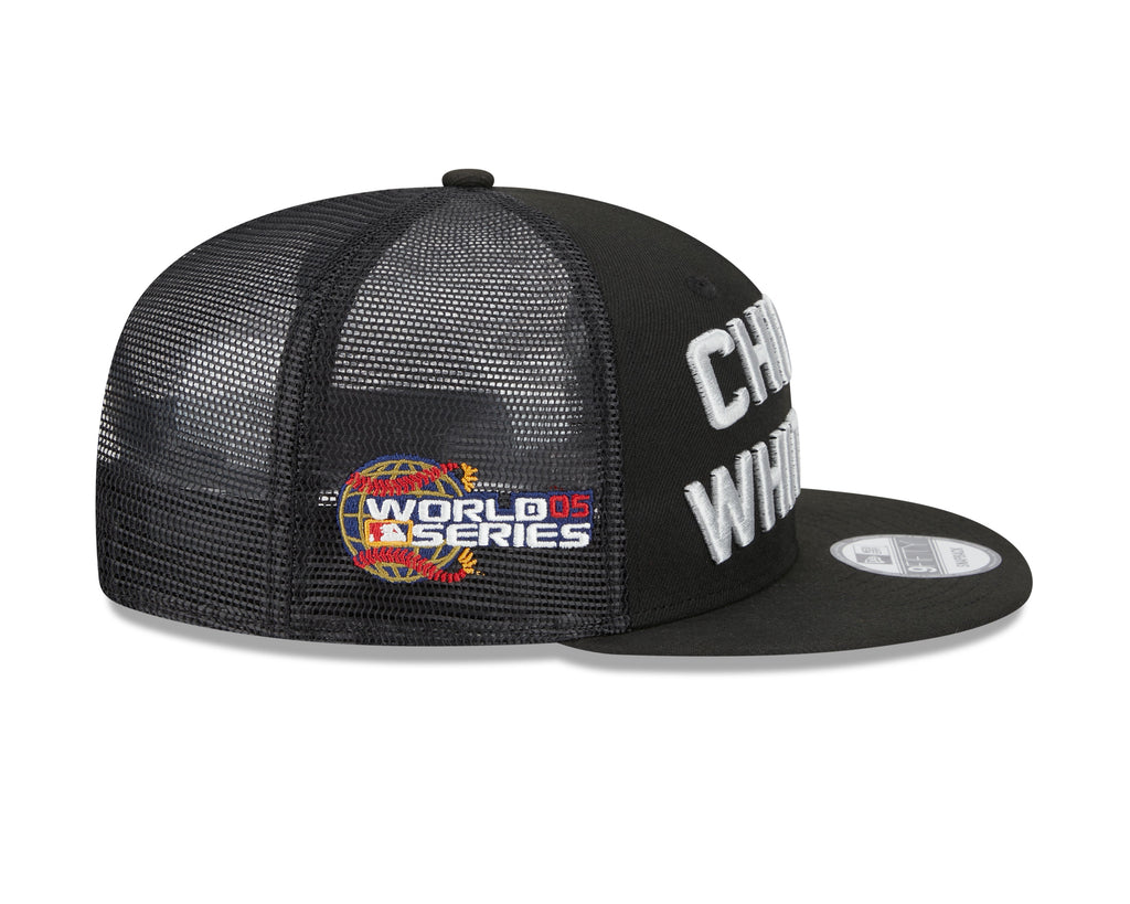 Chicago White Sox New Era Black Stacked 9FIFTY Mesh Trucker Snapback Hat product image 4, provided for visual reference and