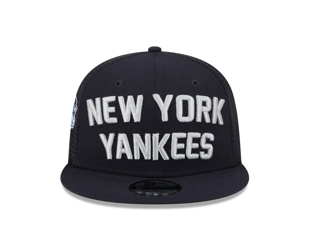 New York Yankees New Era Navy Stacked 9FIFTY Mesh Trucker Snapback Hat product image 2, provided for visual reference and
