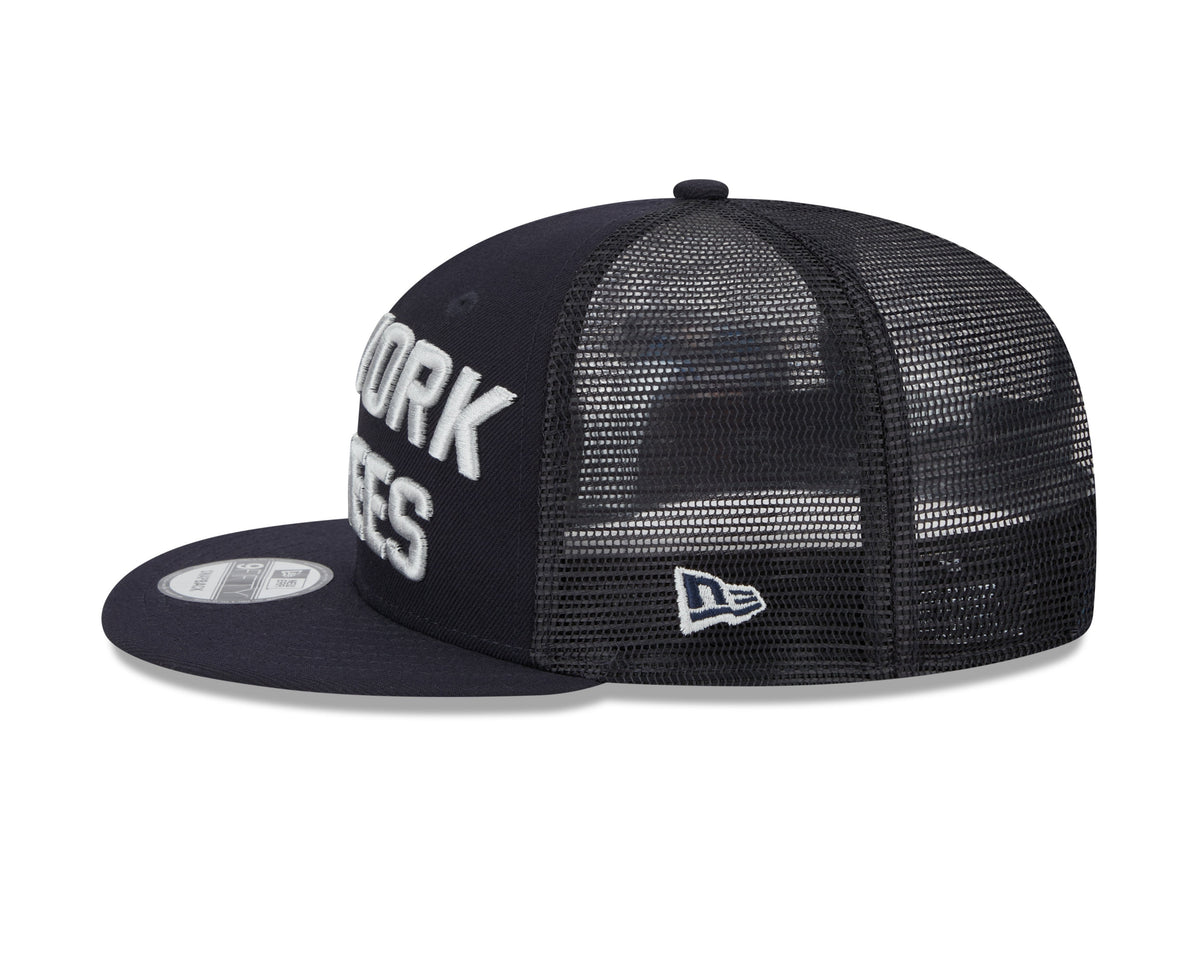 New York Yankees New Era Navy Stacked 9FIFTY Mesh Trucker Snapback Hat product image 5, provided for visual reference and