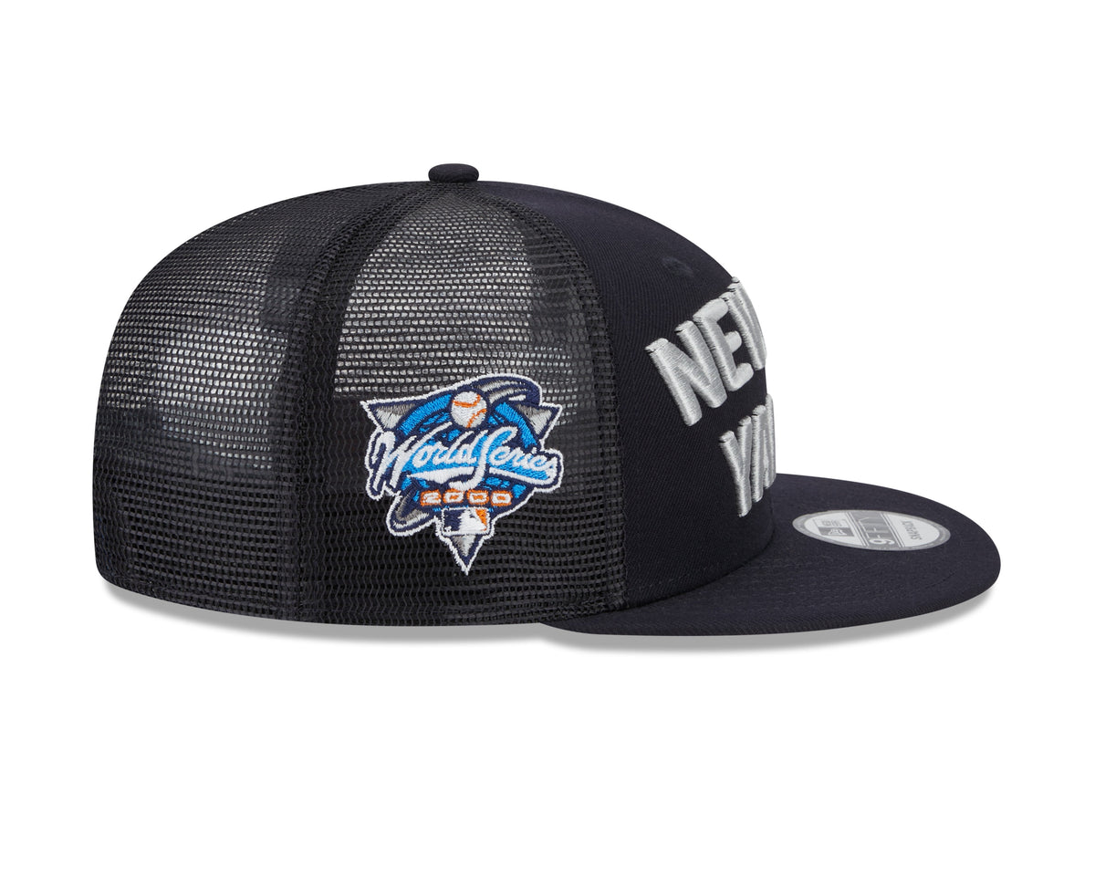 New York Yankees New Era Navy Stacked 9FIFTY Mesh Trucker Snapback Hat product image 4, provided for visual reference and