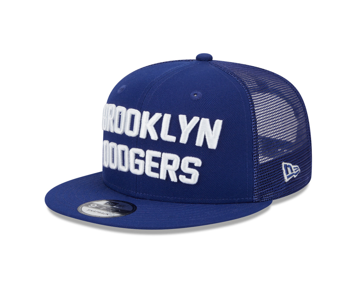 Brooklyn Dodgers New Era Blue Stacked 9FIFTY Mesh Trucker Snapback Hat product image 3, provided for visual reference and