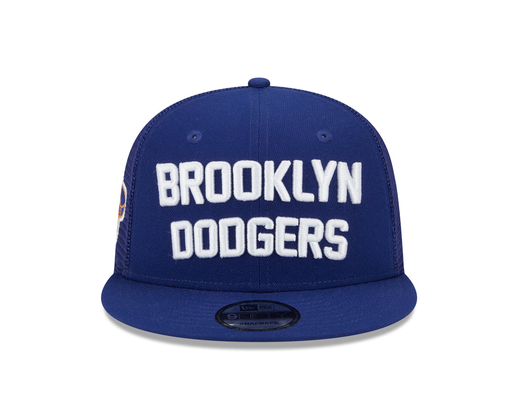 Brooklyn Dodgers New Era Blue Stacked 9FIFTY Mesh Trucker Snapback Hat product image 2, provided for visual reference and
