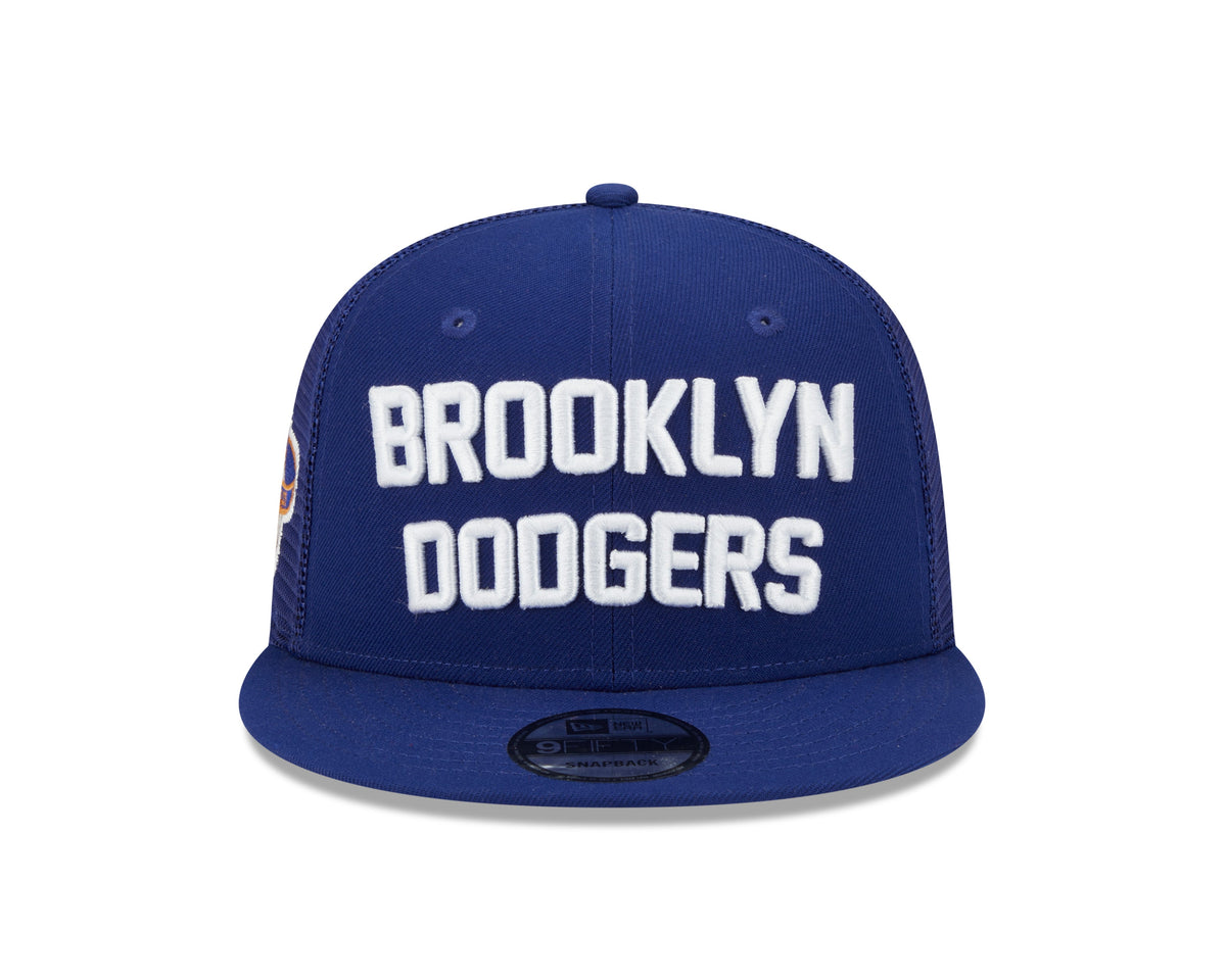 Brooklyn Dodgers New Era Blue Stacked 9FIFTY Mesh Trucker Snapback Hat product image 2, provided for visual reference and