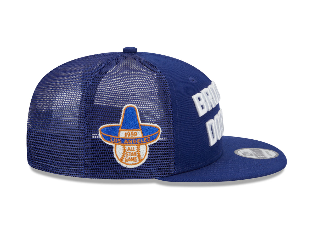 Brooklyn Dodgers New Era Blue Stacked 9FIFTY Mesh Trucker Snapback Hat product image 4, provided for visual reference and