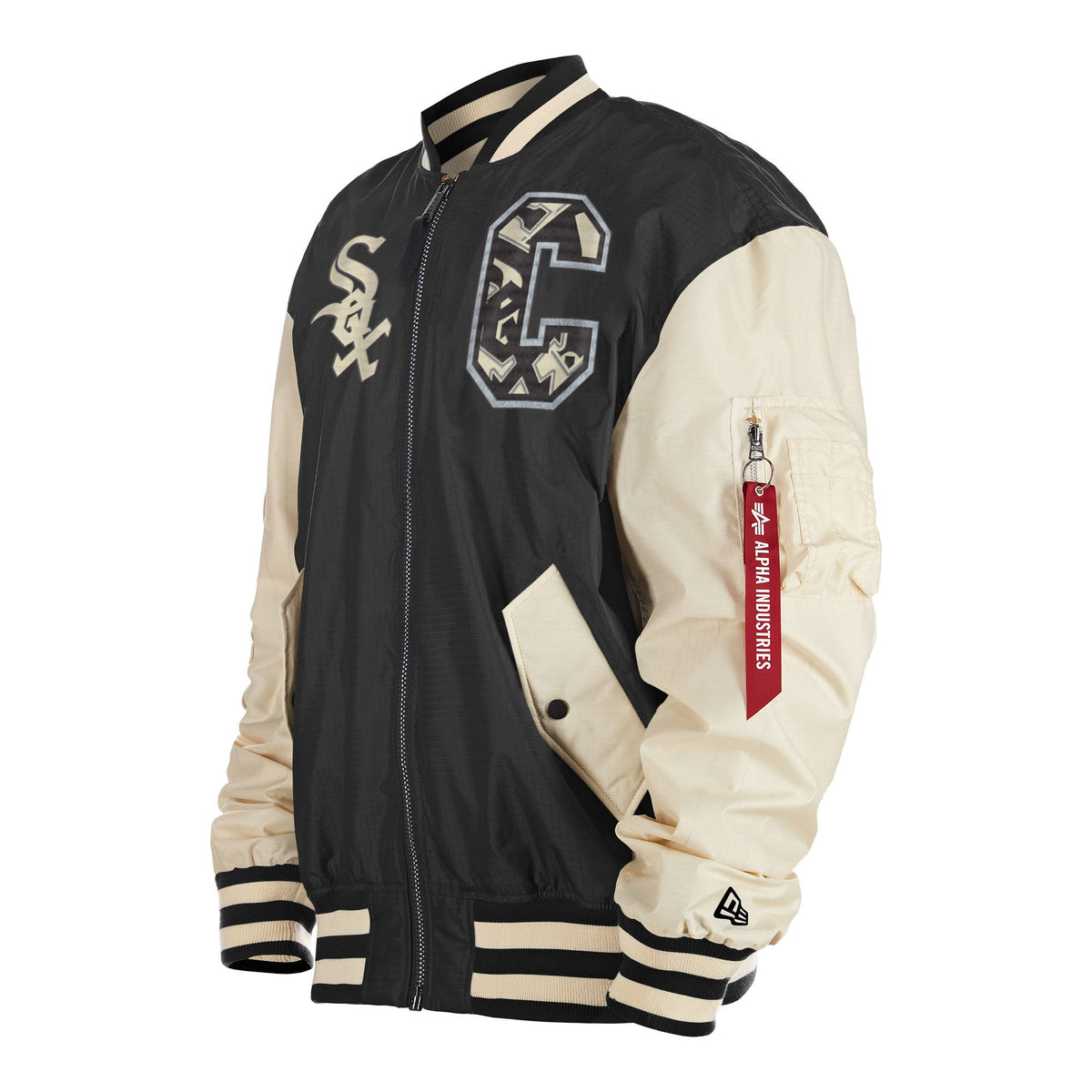 Chicago White Sox Alpha Industries X New Era Black/Off White L-2B Flight Jacket for Men product image 3, provided for visual
