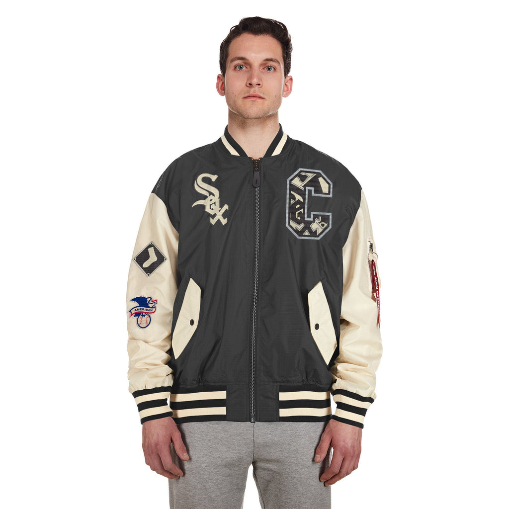 Chicago White Sox Alpha Industries X New Era Black/Off White L-2B Flight Jacket for Men product image 8, provided for visual