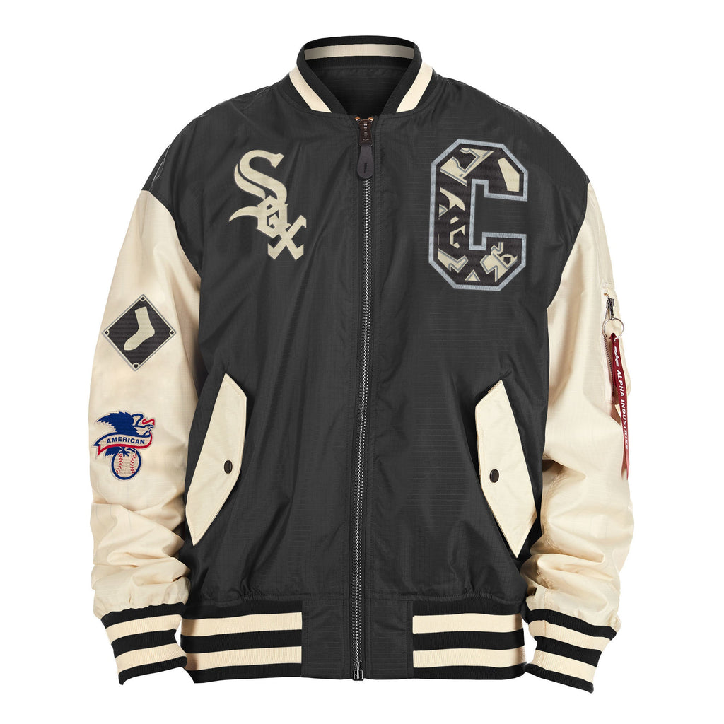 Chicago White Sox Alpha Industries X New Era Black/Off White L-2B Flight Jacket for Men product image 1, provided for visual