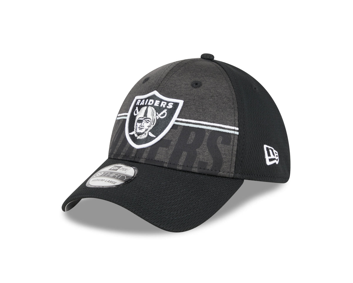 Las Vegas Raiders New Era NFL 2023 Training Camp Black Primary Logo 39THIRTY Flex Fit Hat for Men product image 2, provided