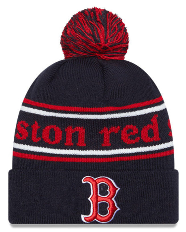 Boston Red Sox Navy New Era Marquee Cuffed Knit Hat with Pom product image 1, provided for visual reference and product