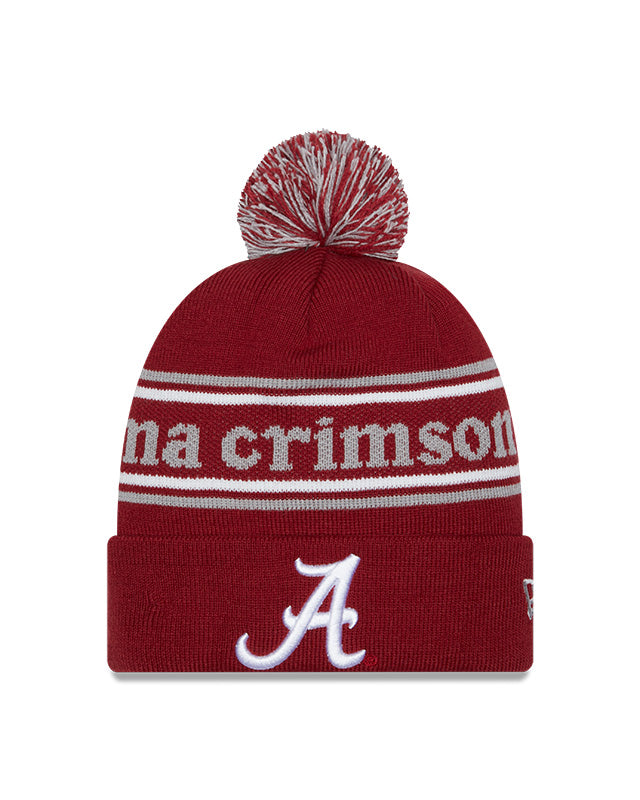 Alabama Crimson Tide Crimson New Era Marquee Cuffed Knit Hat with Pom product image 2, provided for visual reference and