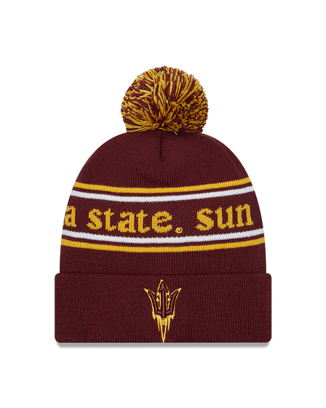 Arizona State Sun Devils Maroon New Era Marquee Cuffed Knit Hat with Pom product image 2, provided for visual reference and