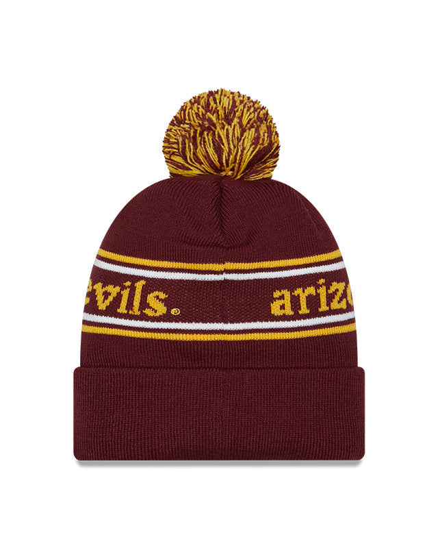 Arizona State Sun Devils Maroon New Era Marquee Cuffed Knit Hat with Pom product image 3, provided for visual reference and