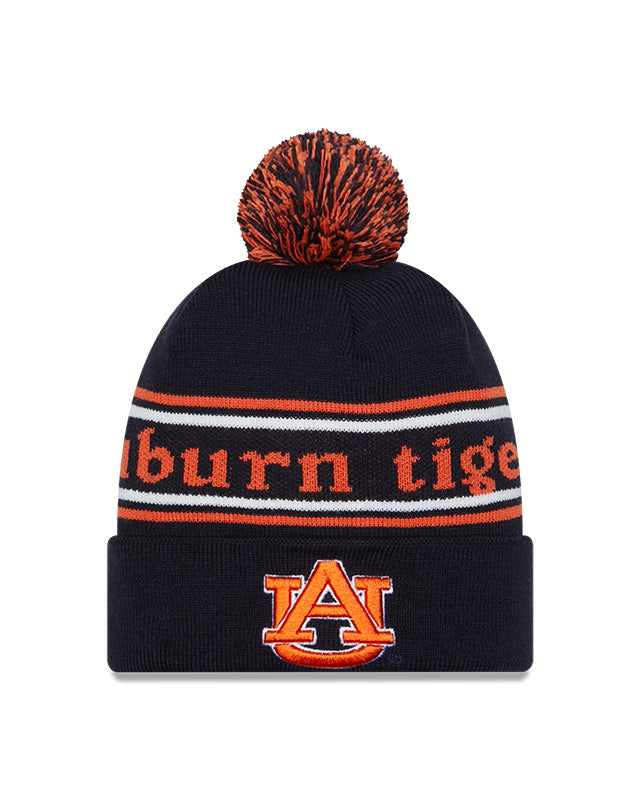 Auburn Tigers Navy New Era Marquee Cuffed Knit Hat with Pom product image 2, provided for visual reference and product