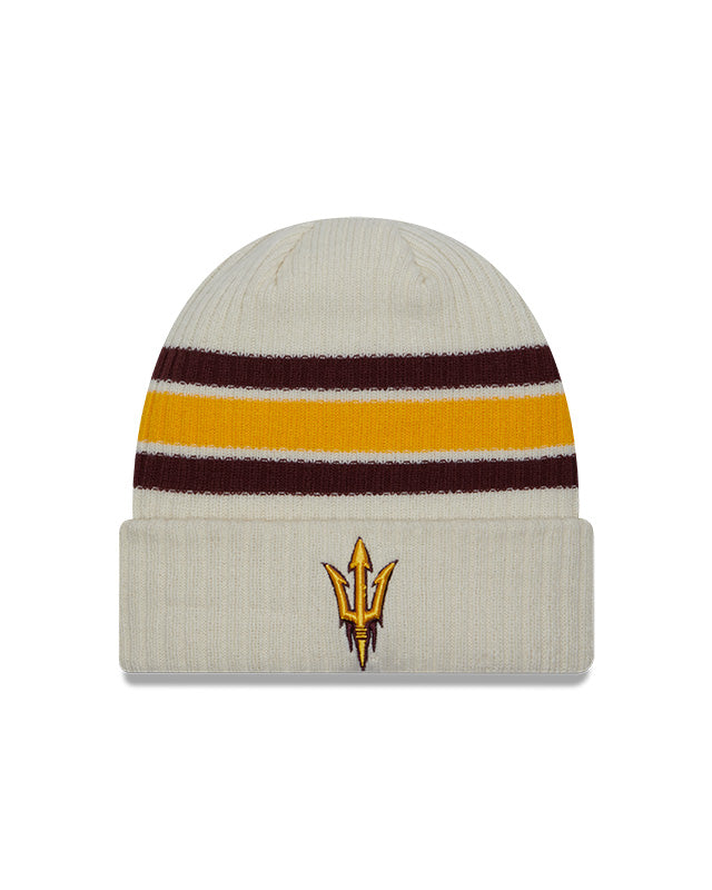 Arizona State Sun Devils New Era Off White Vintage Cuffed Knit Hat for Men product image 2, provided for visual reference