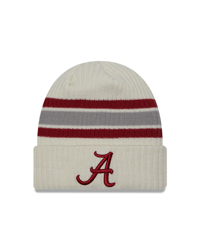 Alabama Crimson Tide New Era Off White Vintage Cuffed Knit Hat product image 2, provided for visual reference and product