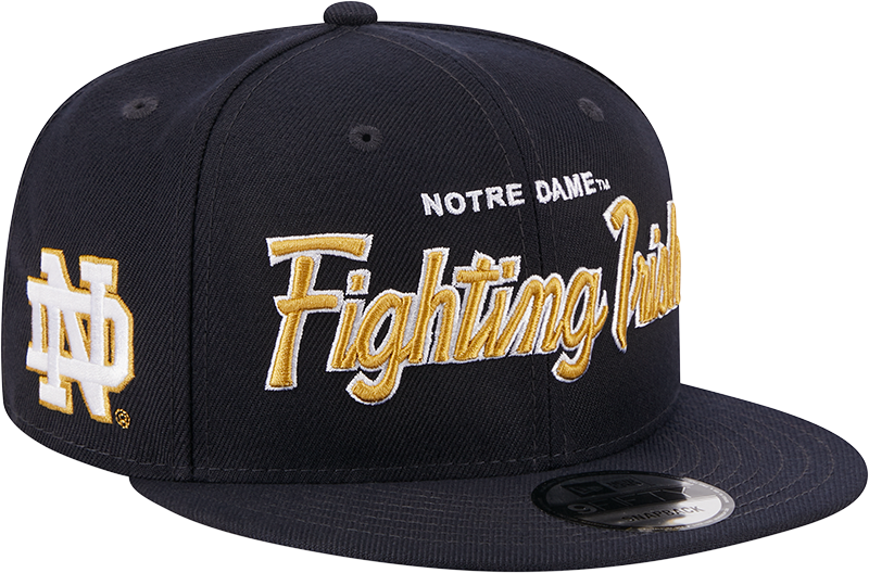 Notre Dame Fighting Irish New Era Navy Script 9FIFTY Snapback Hat product image 1, provided for visual reference and product