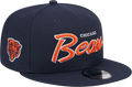 Chicago Bears New Era Navy Script 9FIFTY Adjustable Snapback Hat product image 1, provided for visual reference and product