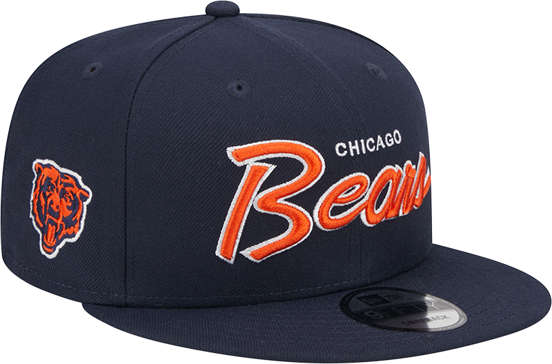 Chicago Bears New Era Navy Script 9FIFTY Adjustable Snapback Hat product image 1, provided for visual reference and product