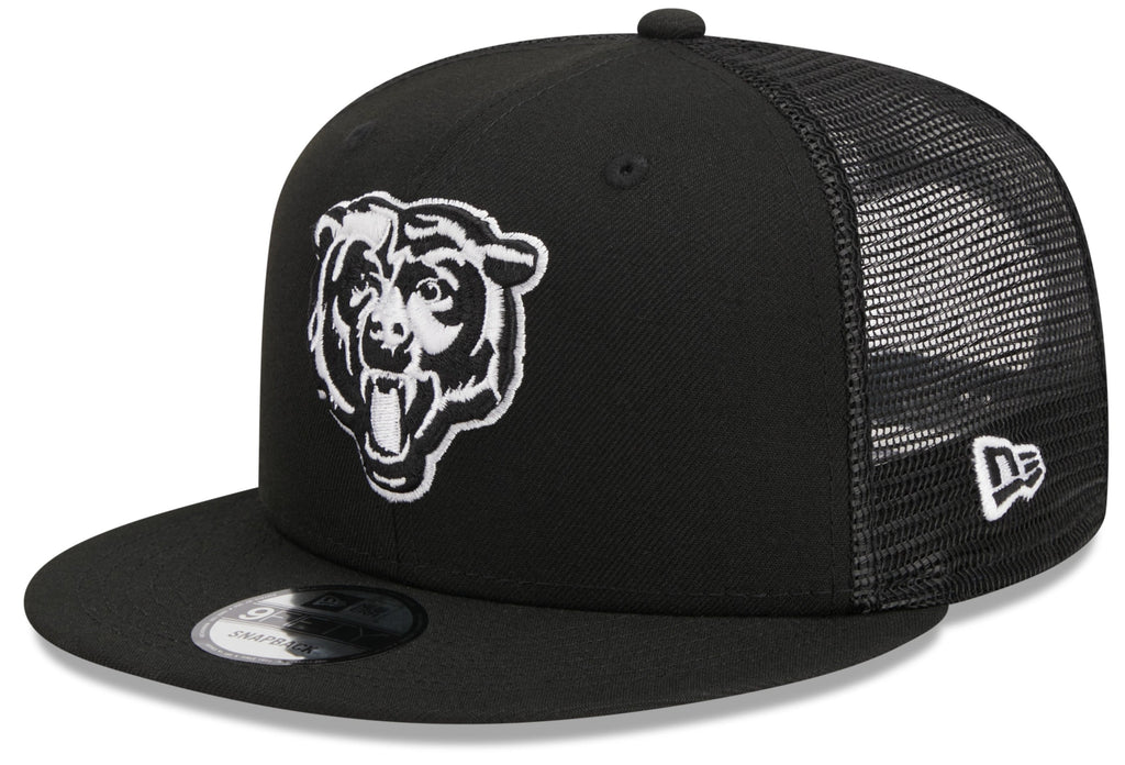 Chicago Bears New Era Primary Black and White Trucker 9FIFTY Snapback Hat product image 1, provided for visual reference and