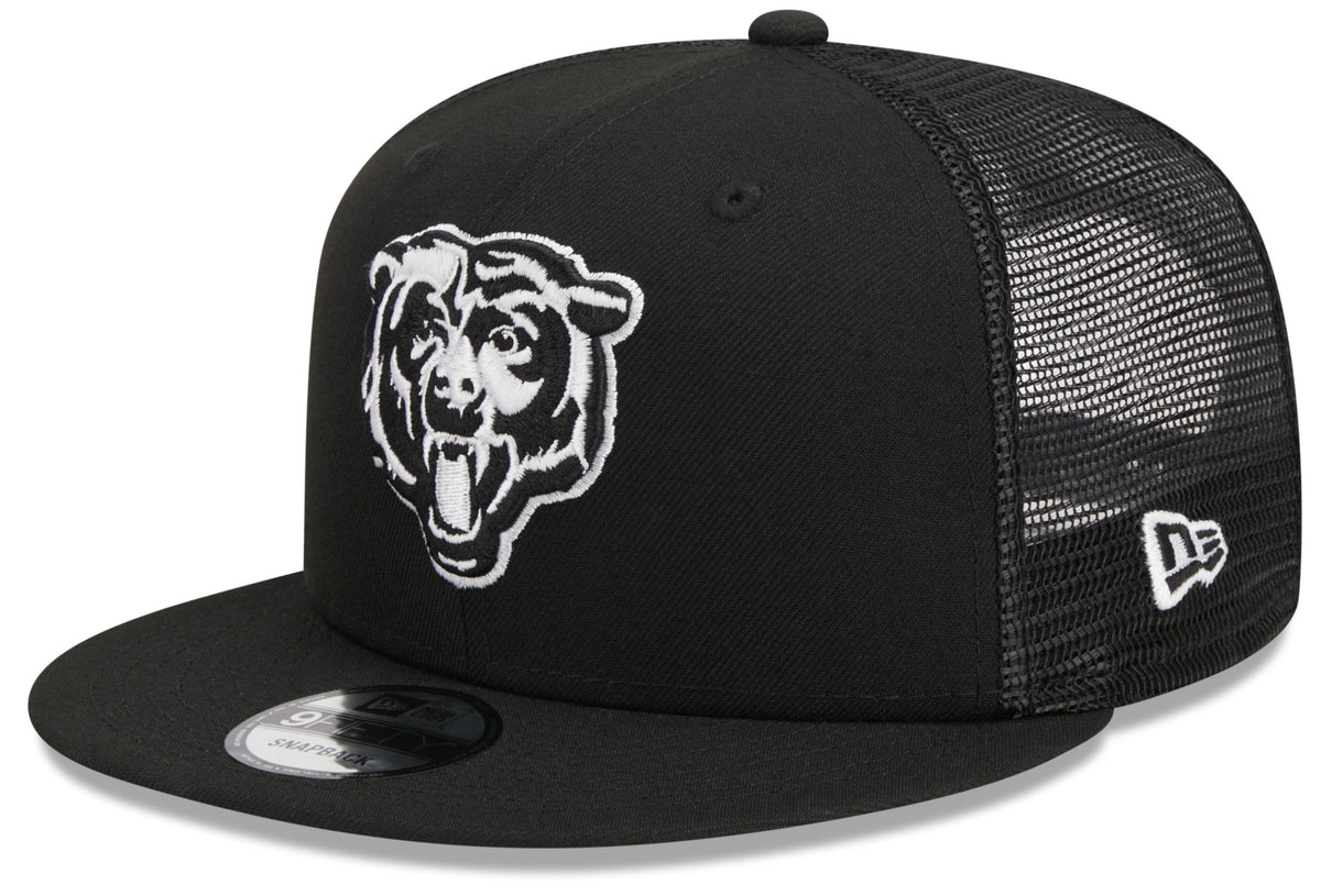 Chicago Bears New Era Primary Black and White Trucker 9FIFTY Snapback Hat product image 1, provided for visual reference and